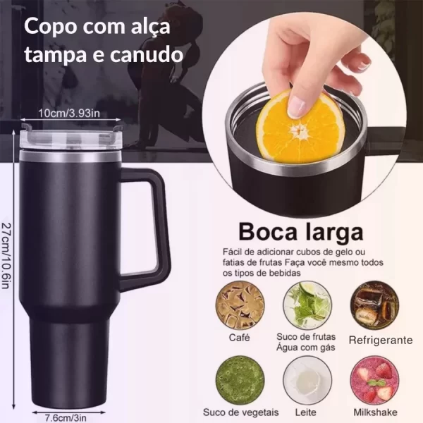 Copo Garrafa Térmica Inox 1200ml Parede Dupla tampa Canudo Premium - Image 3