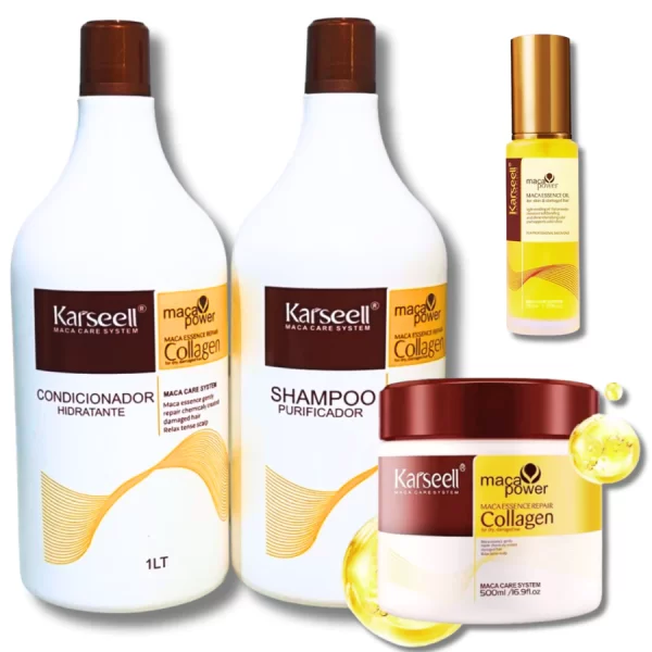 Kit Karseell Colagem Máscara Hidratação Profunda - Shampoo Condicionador e Óleo Kit 4 Unidades