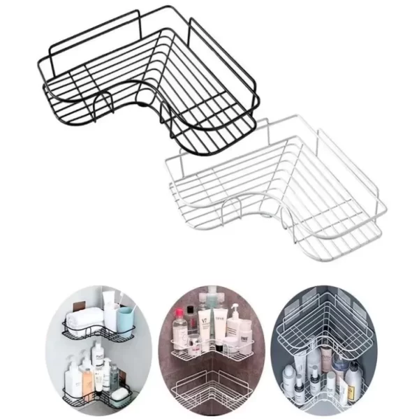Kit 2 Prateleiras Suporte Com Alto Adesivos Para Parede Banheiro Cozinha Lavanderia Shampoo Sabonete - Image 5