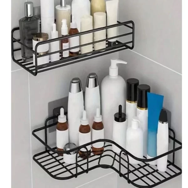 Kit 2 Prateleiras Suporte Com Alto Adesivos Para Parede Banheiro Cozinha Lavanderia Shampoo Sabonete - Image 4