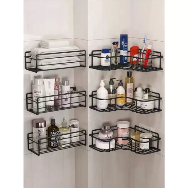 Kit 2 Prateleiras Suporte Com Alto Adesivos Para Parede Banheiro Cozinha Lavanderia Shampoo Sabonete - Image 3