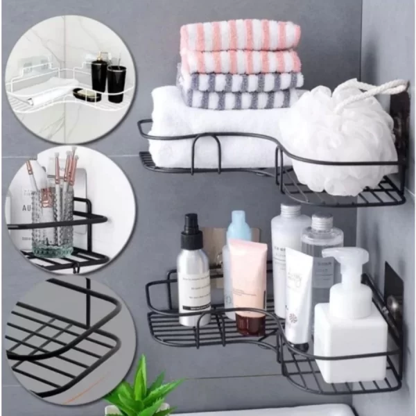 Kit 2 Prateleiras Suporte Com Alto Adesivos Para Parede Banheiro Cozinha lavanderia Shampoo E Sabonete - Image 3