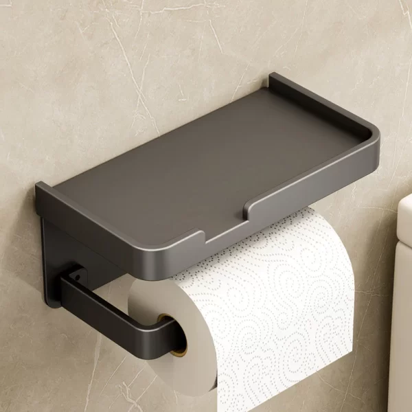 Suporte Porta Papel Higiênico Preto e Suporte para Celular com Adesivo - Image 3