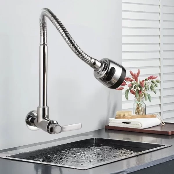 Inox Prata Torneira com chuveiro com rotação de 360° Cozinha Luxo Parede Promoção - Image 2