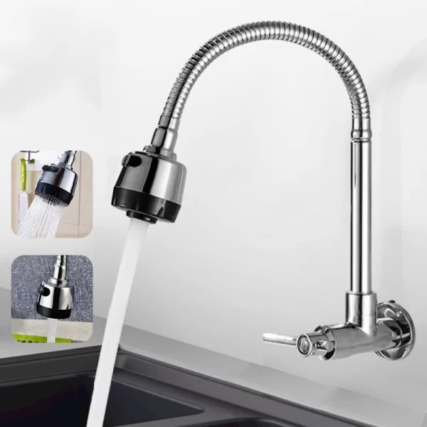 Inox Prata Torneira com chuveiro com rotação de 360° Cozinha Luxo Parede Promoção - Image 3