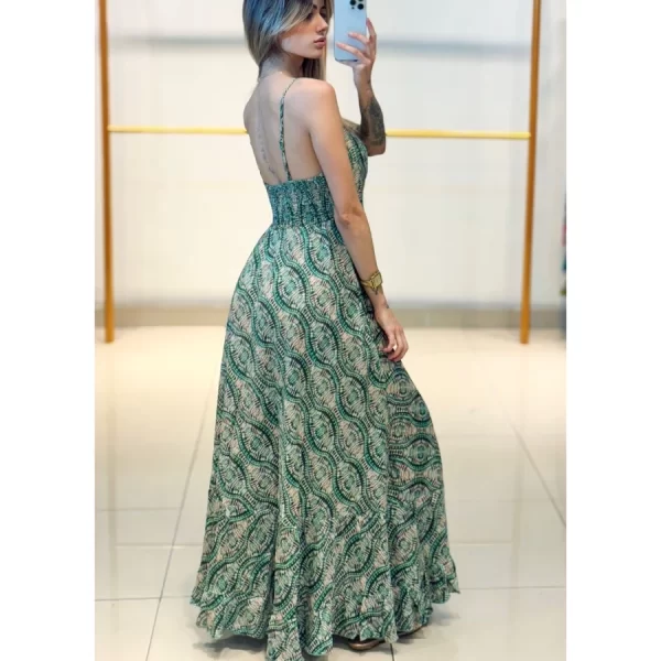 Vestido em Seda de Alça Fina Elástico e Ajuste na Frente - Image 3