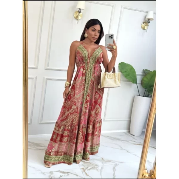 Vestido Indiano Seda com Amarração nas Costas Longo - Image 3